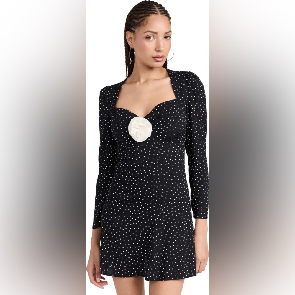 Reformation NWT Karlyn Black White Polka Dot Sweetheart Cut Out Rose Mini Dress - Picture 2 of 9